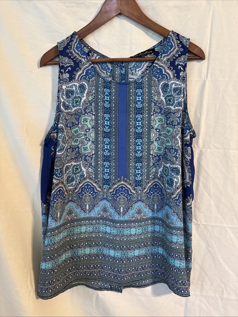 Ava Christine Blue Green Paisley Boho Lightweight Top Tank Size Large